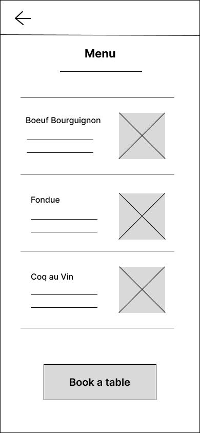 Before: Book a table button on the menu page