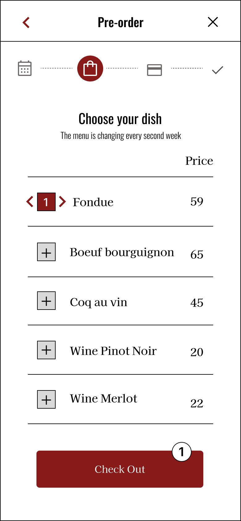 Before: text-only pre-order list