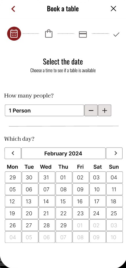 Book a table: select the date