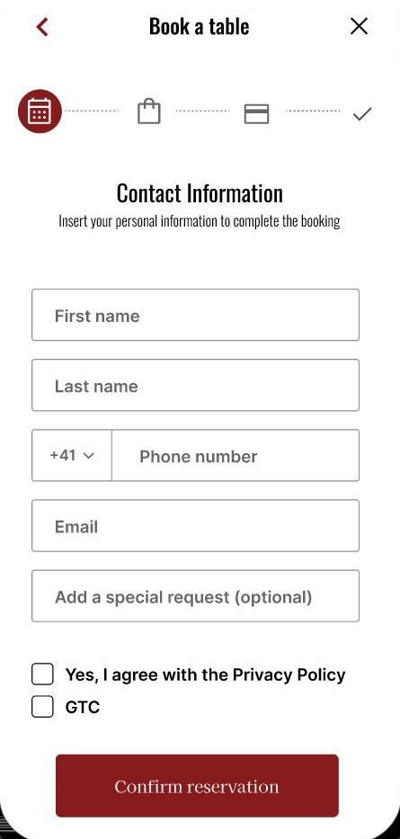 Contact information: complete the booking