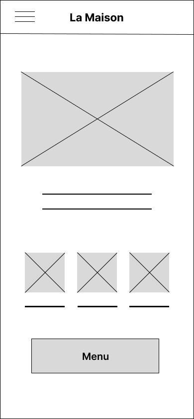 First digital wireframe with a single menu button