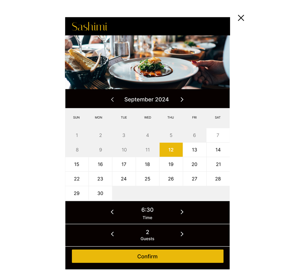 Book a table, choose date