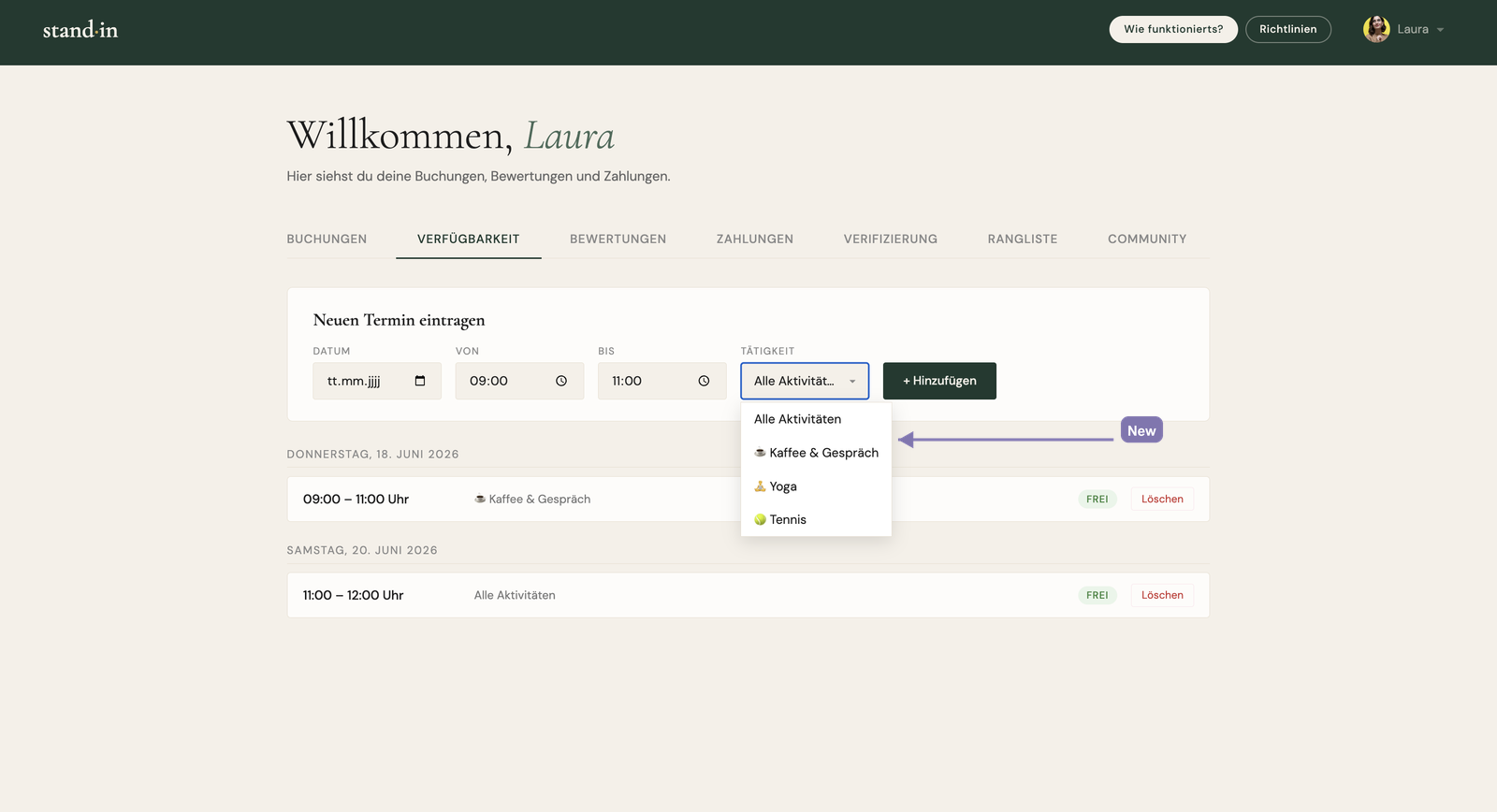 Pick an activity per availability slot