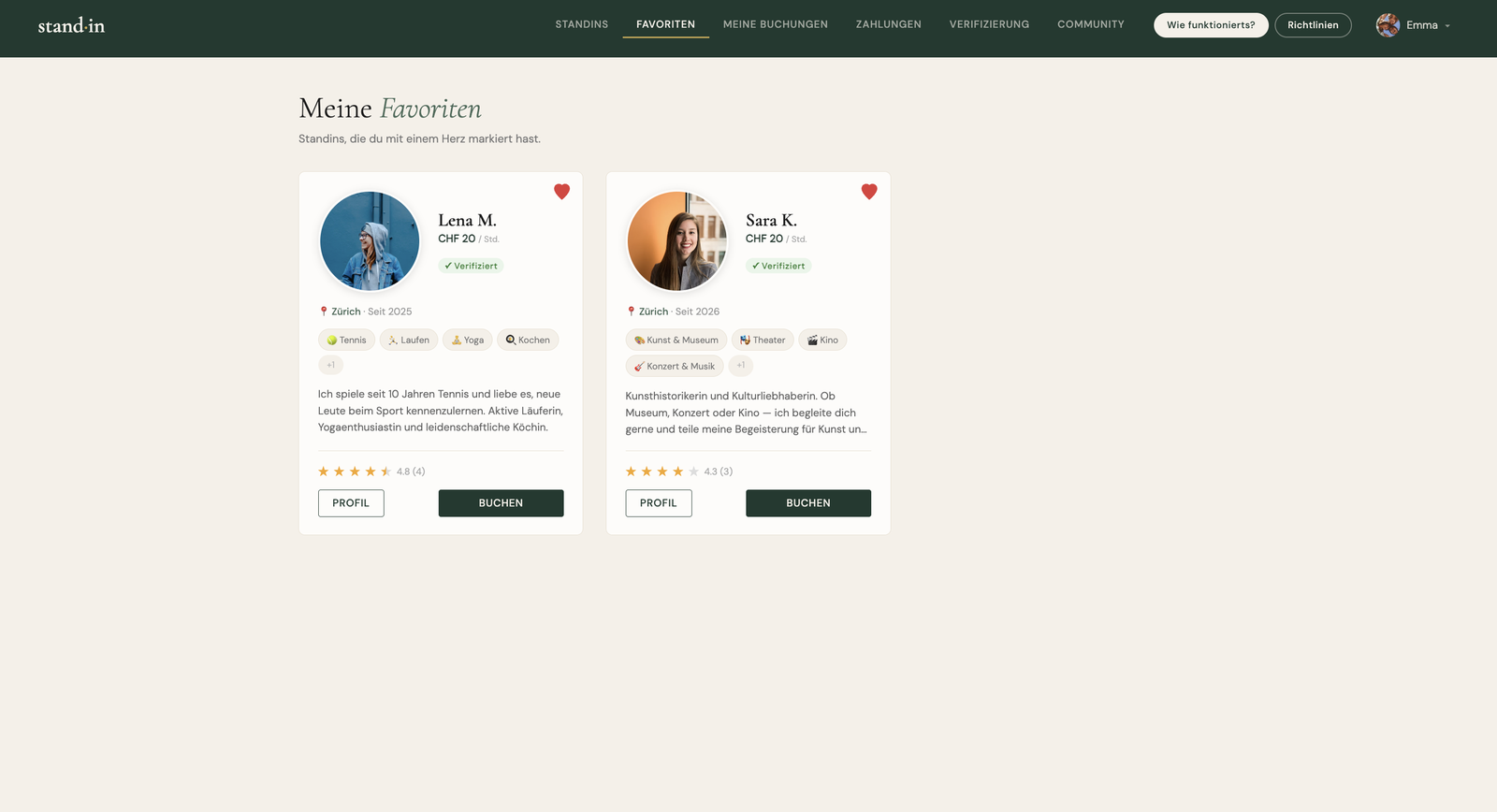 Customer favourites: standins saved with a heart