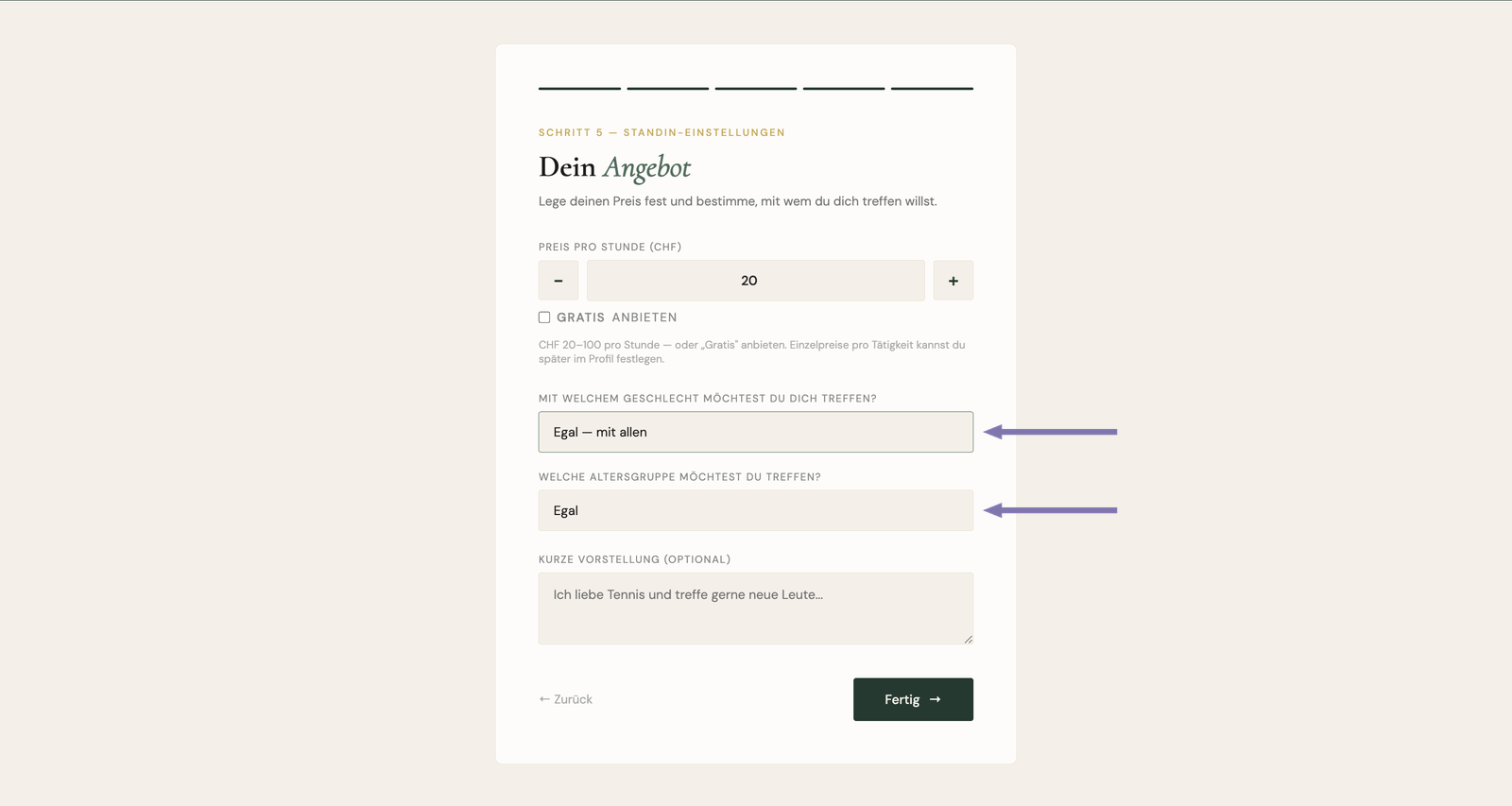 Standin preferences: choose which gender and age range to accompany