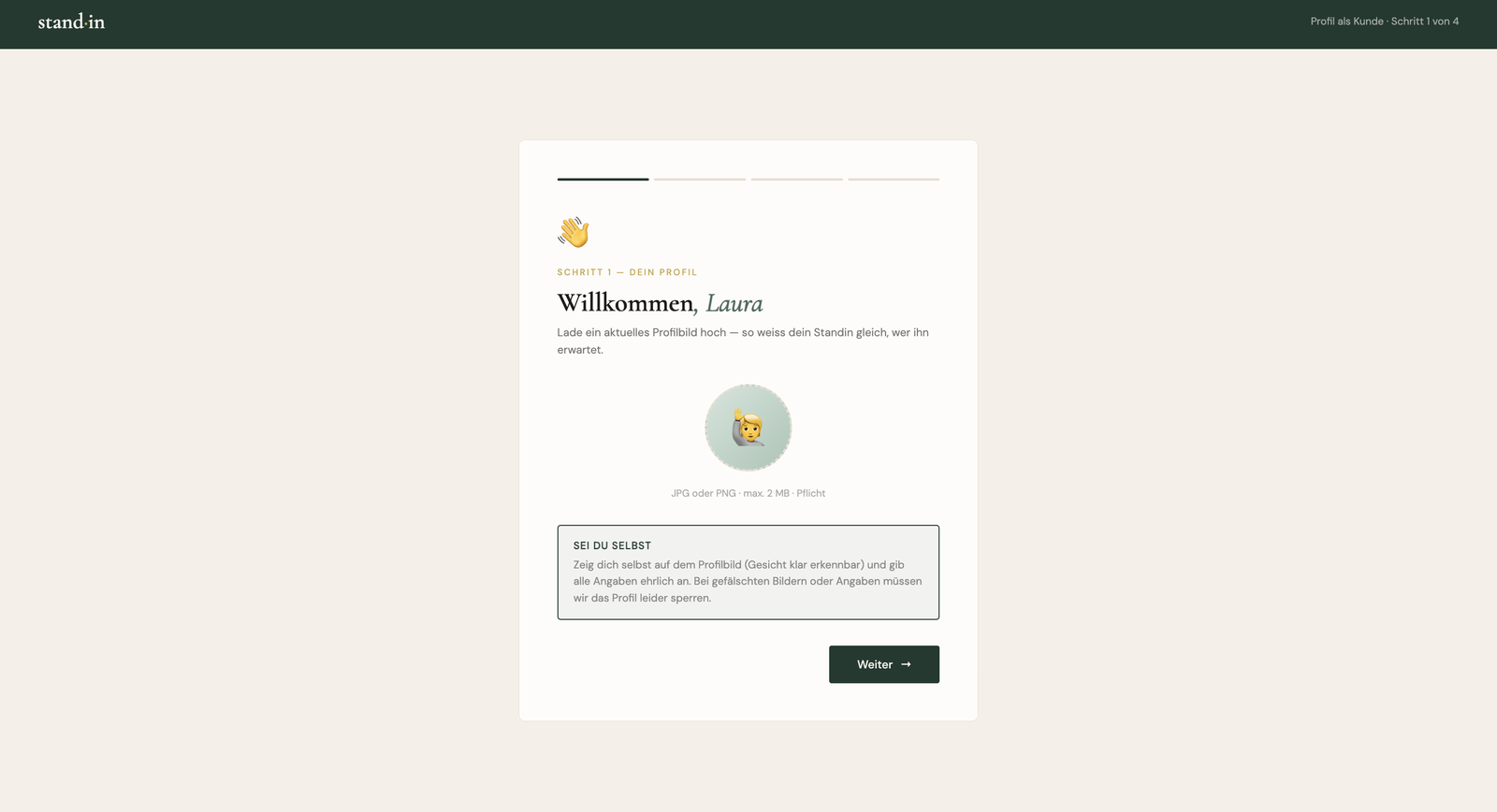 Onboarding step 1: upload a profile picture