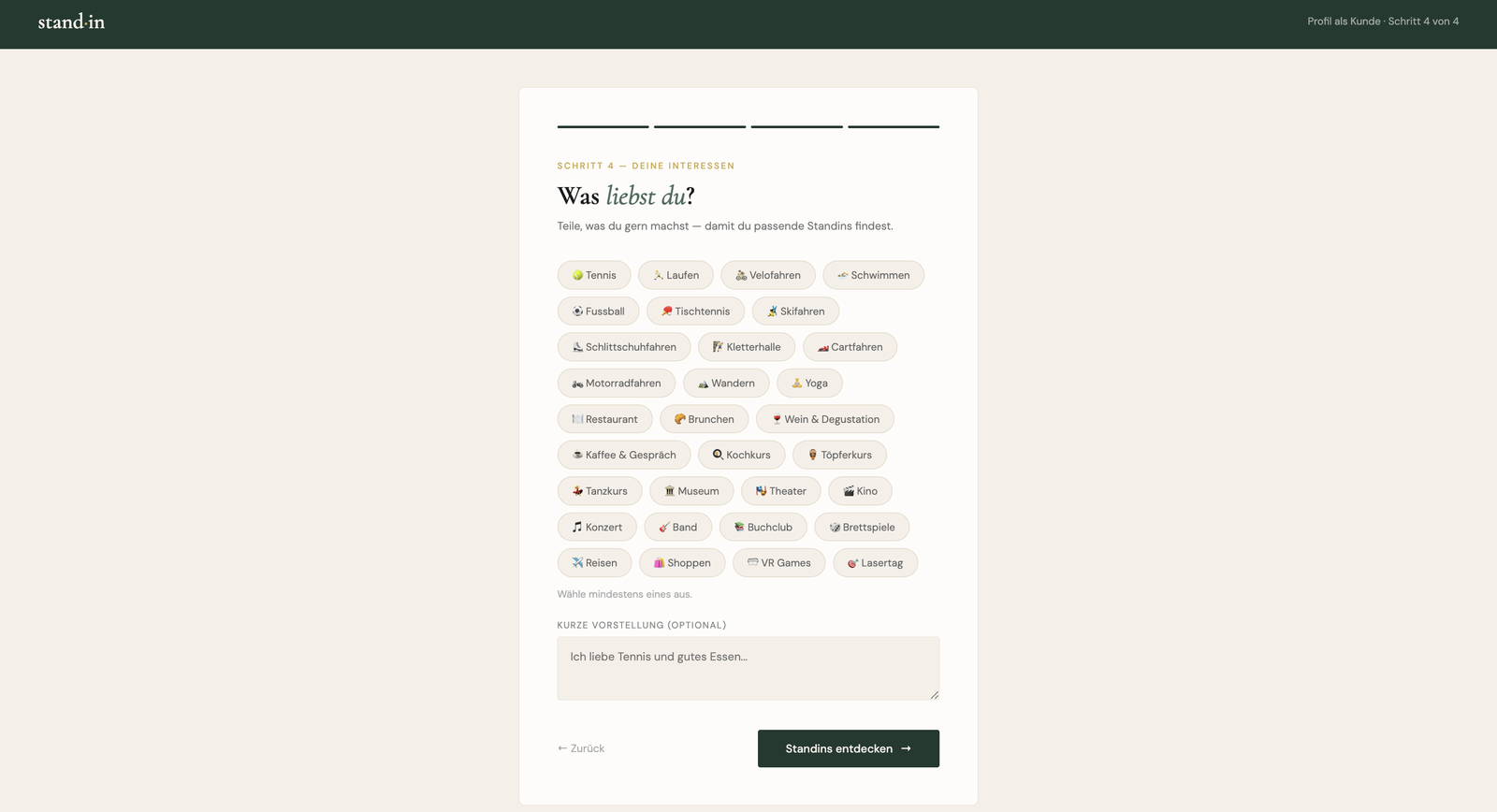 Onboarding step 4: pick your interests