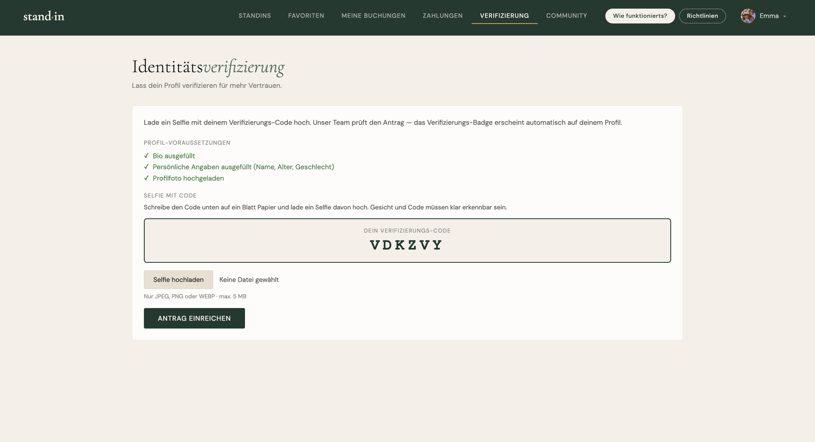 Identity verification: selfie with a one-time code