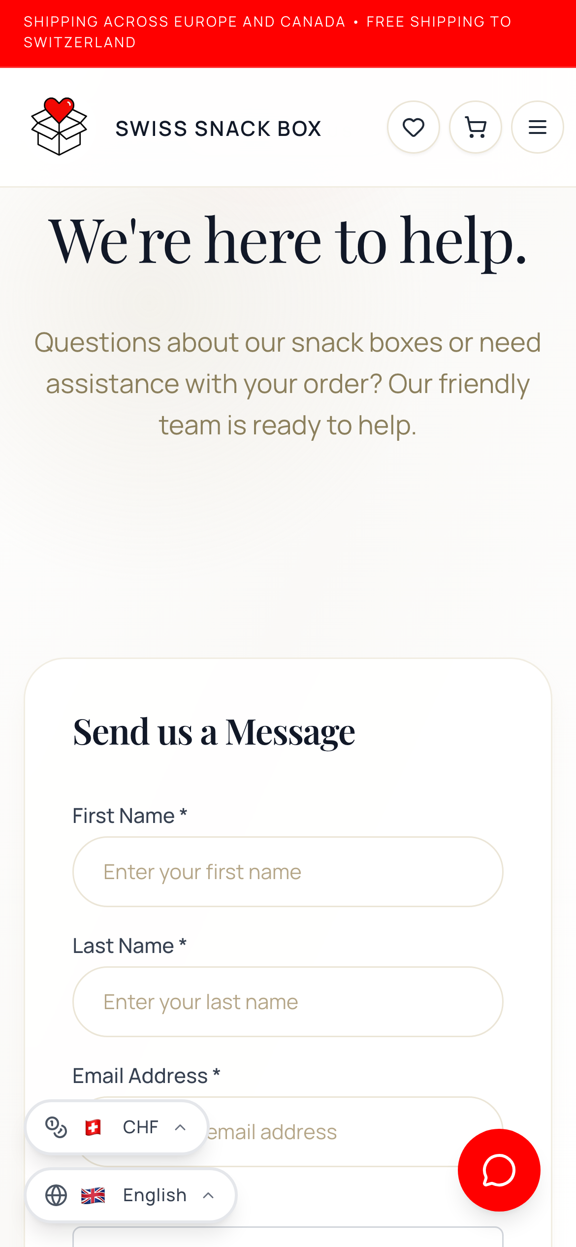 Contact page with a message form