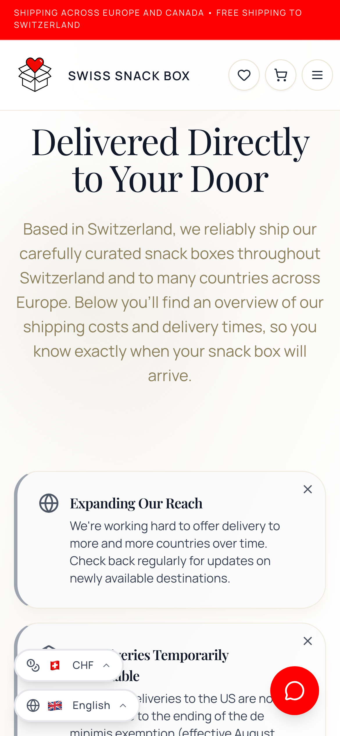 Shipping information page